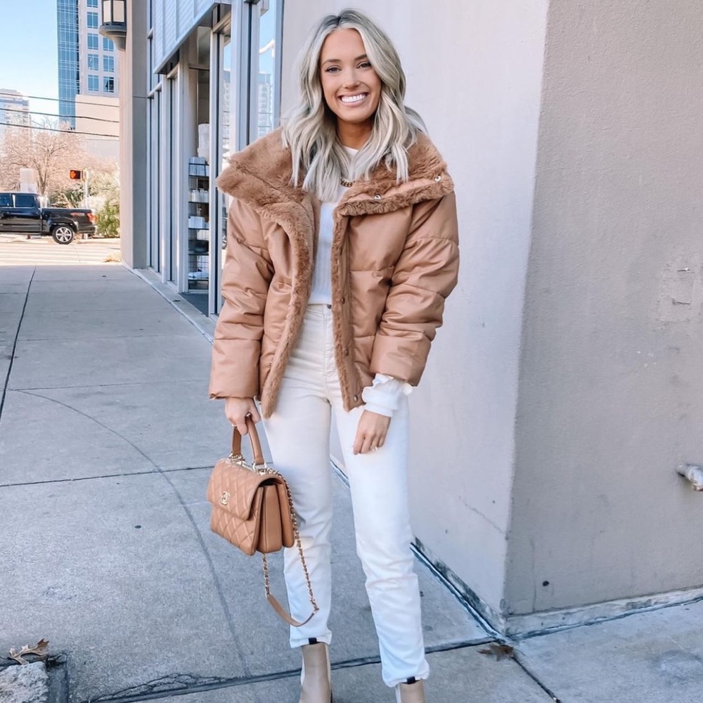 Express Reversible Vegan Leather & Faux Fur Puffer Coat